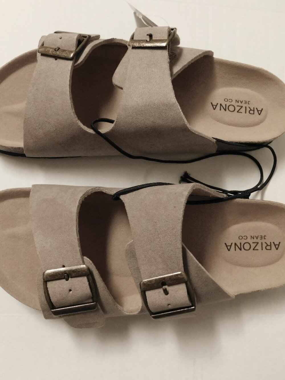 ARIZONA JEAN CO Taupe Double Buckle Slide Sandals Faux Leather Beachy Casual 7 - Picture 3 of 12